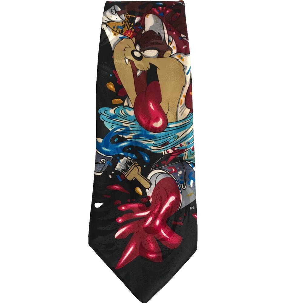 Vintage 1995‎ TAZ Necktie Tie LOONEY TUNES MANIA WARNER BROS. Red Yellow Black